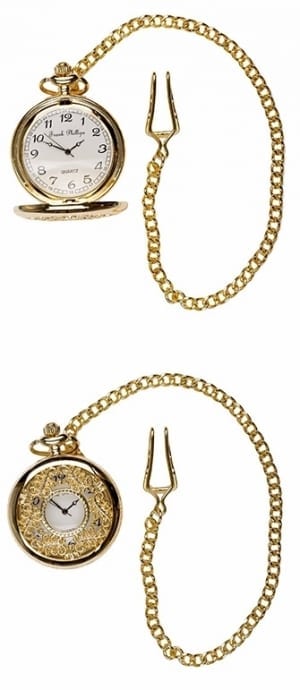 A photo of a gold style filigree design pocket watch